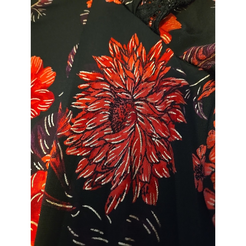 NWT Perceptions Short Sleeve Floral Midi Fit Flare Lace  Dress Sz L Black Red - Picture 7 of 13